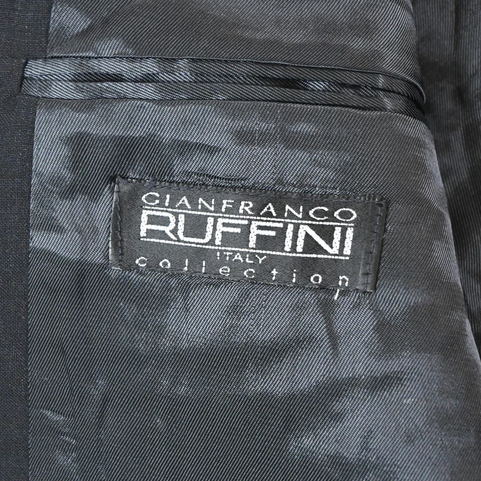 Ruffini Italy 40R 33x30 Black Wide Stripe Wool Mens Jacket Pants Suit - Image 4 of 4