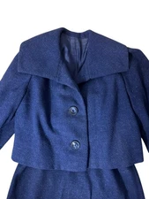 Vintage Christian Dior 1960s Blue Wool Women Suit, Sz S M, VGVC