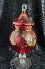 Vintage 11 1/4" Tall Ruby Red Glass Footed Candy Dish Apothecary Jar With Lid