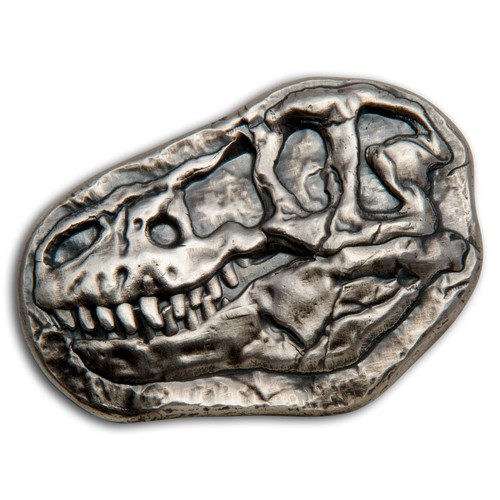 3 oz Hand Poured Silver - MPM (T-Rex Fossil, w/Wooden Crate) - Afbeelding 1 van 5