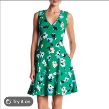 Vince Camuto Green Floral Fit & Flare Dress Wedding Guest Side 6
