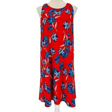 CeCe Floral Shift Dress Womens Large Red Blue Poppy Sleeveless Keyhole Summer