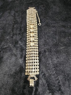 Vintage Albert Weiss Rhinestone Bracelet Wide Mid Century Costume Jewelry