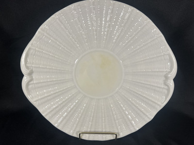 Vintage Belleek Neptune Yellow Handled Cake Plate 4th Green Mark 1946-1955