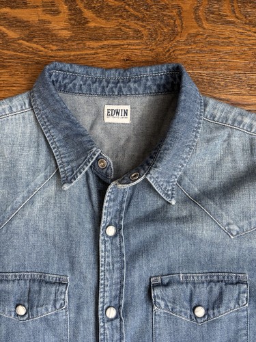 Edwin Jeans Men's Soft Blue Memphis Denim Shirt Size Medium Excellent Condition - Picture 4 of 7