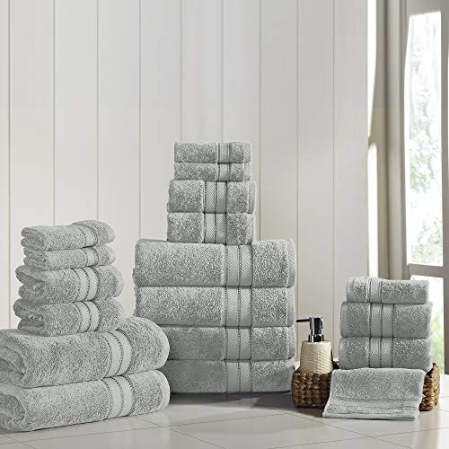 18-Piece Spun Loft Combed Cotton Bath & Hand Towel Set in Gray