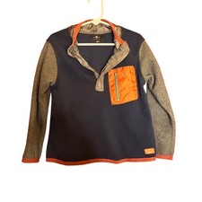 7 For All Mankind Kids 4T Navy Blue Orange Fleece Pullover Pocket Long Sleeve