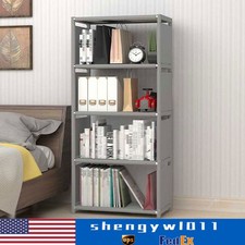 4-TIER INDUSTRIAL BOOKSHELF,DISPLAY STORAGE SHELVES RUSTIC WOOD BOOKCASE SHELVES