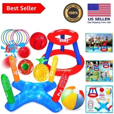 Durable Pool Toys Set: Floating Basketball Hoop, Ring Toss & Beach Ball for Kids