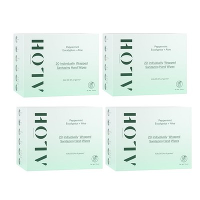 ALŌH Skin - Softening Sanitizing Hand Wipes - Peppermint Eucalyptus + Aloe (4...