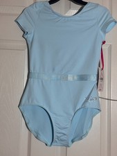 NWT Justice Girls Short Sleeve Leotard Light Blue Shimmer Waist Gym Dance Size