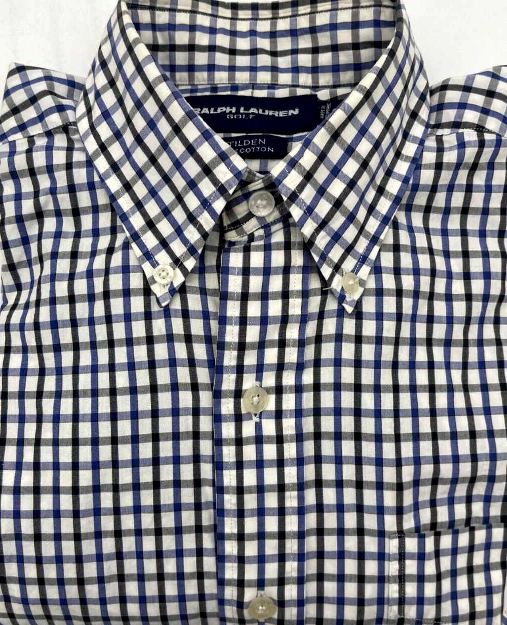 Ralph Lauren Camicia Uomo Golf Tilden Cotone Blu Nero Check Blu Pony L S Small