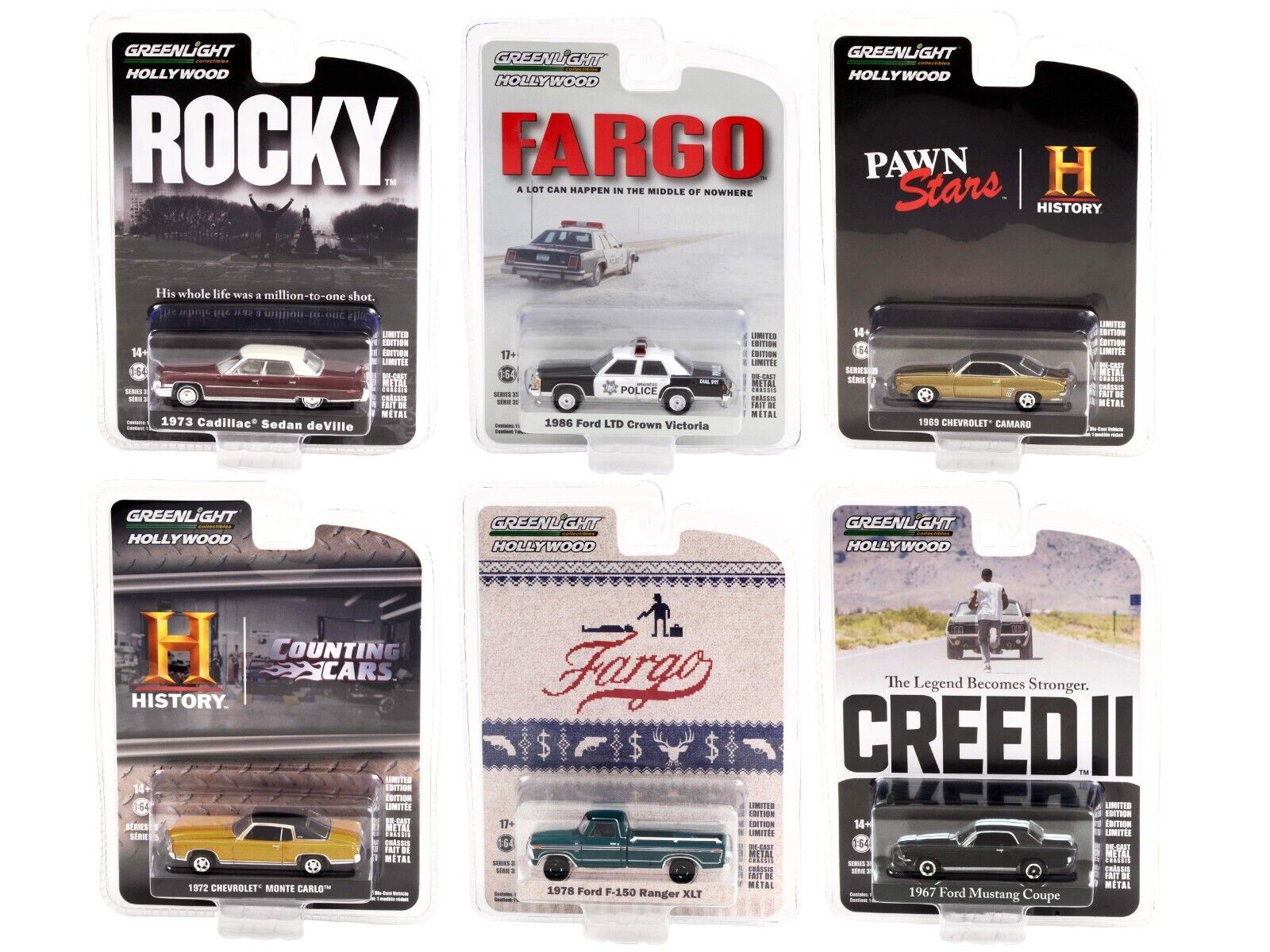 HOLLYWOOD SERIES 35, SET OF 6 PIECES 1/64 DIECAST MODEL CARS BY GREENLIGHT  44950