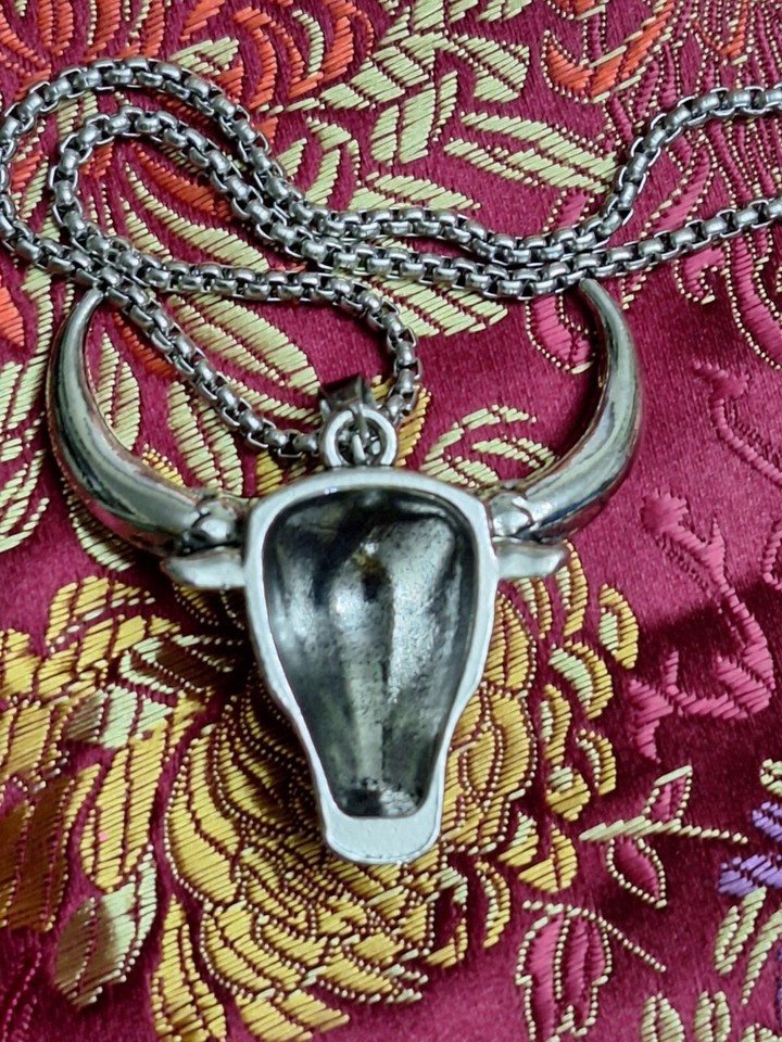 New Mens Unique Bull Head Pend/NecklaceSt.Steel23"LongWeighs 0.93oz