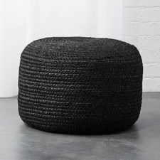 Pouf Black Dye Jute Cover Home Decor Living Room Ottoman Foot Stool Cover Only
