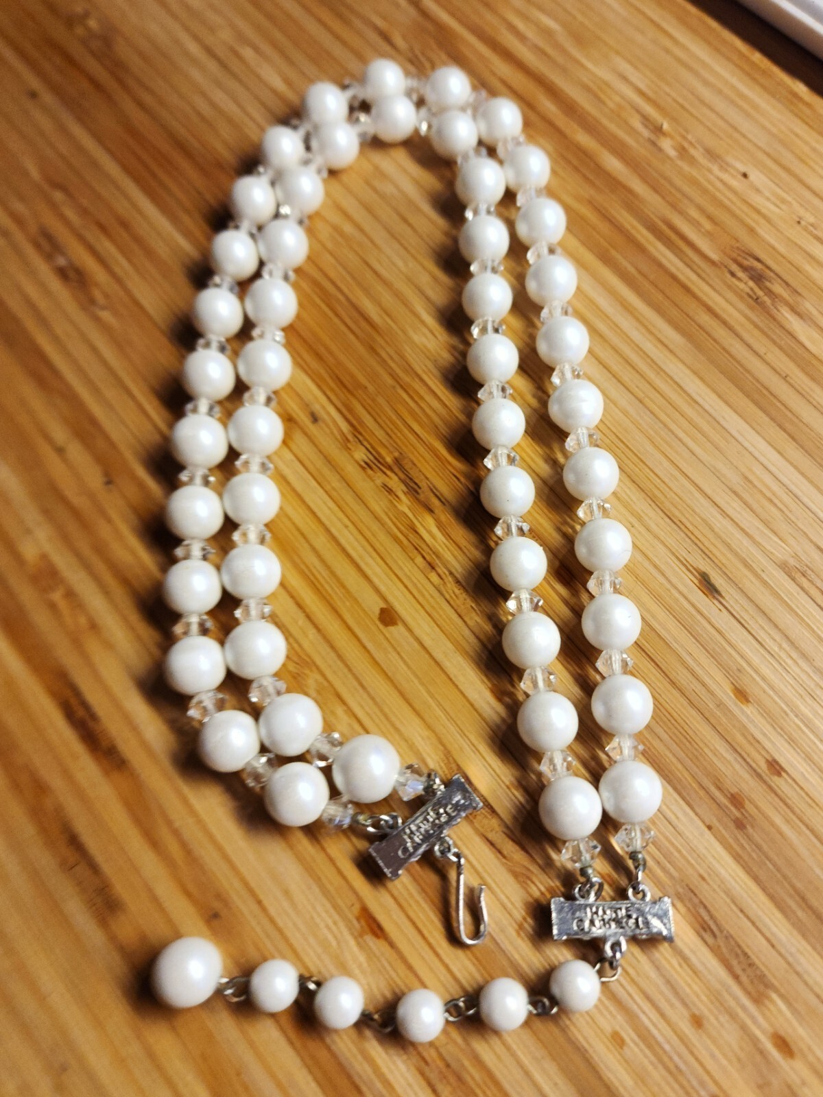 Vintage Hattie Carnegie Double Strand Pearly White Glass Acrylic Bead  Necklace - No Limits Energy - NoLE