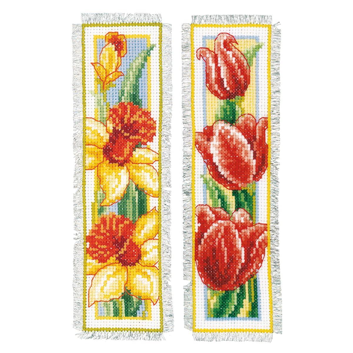 Vervaco bookmark counted cross stitch kit ""Flowers"" Set of 3, 6x20cm, DIY