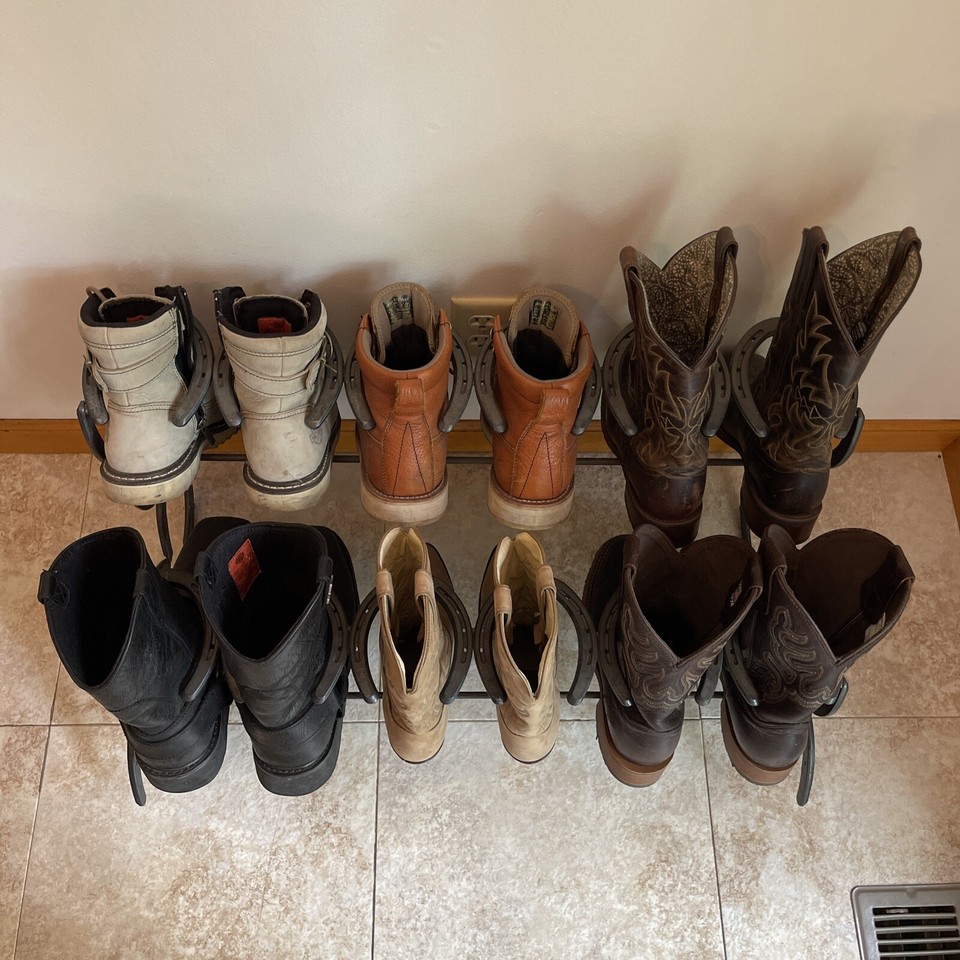 Handmade Horseshoe Wrought Iron Boot Rack Holds 6 Pair Boots Michigan ...