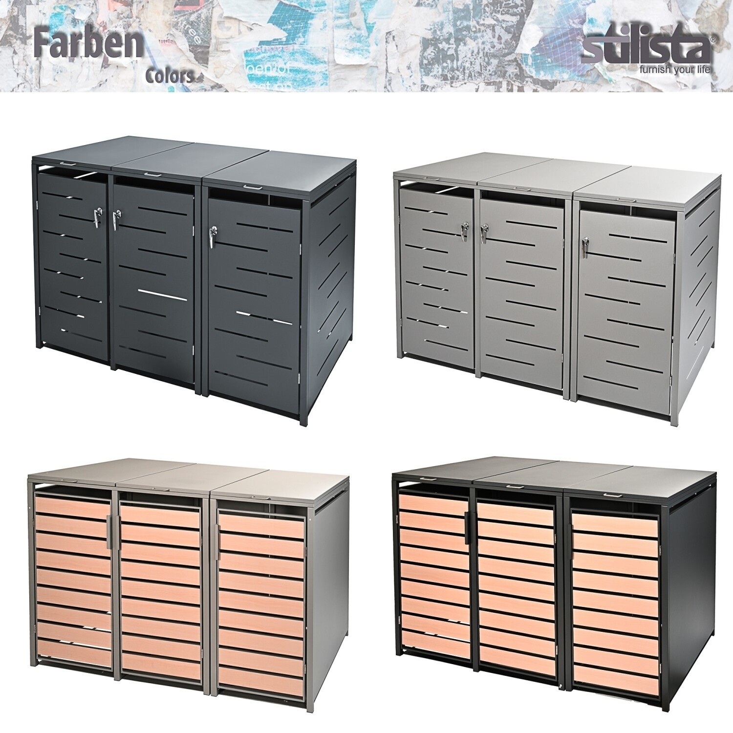 Mülltonnenbox Müllbox 3 Mülltonnenverkleidung Mülltonnenhaus Metall je 240 L - Bild 5 von 35