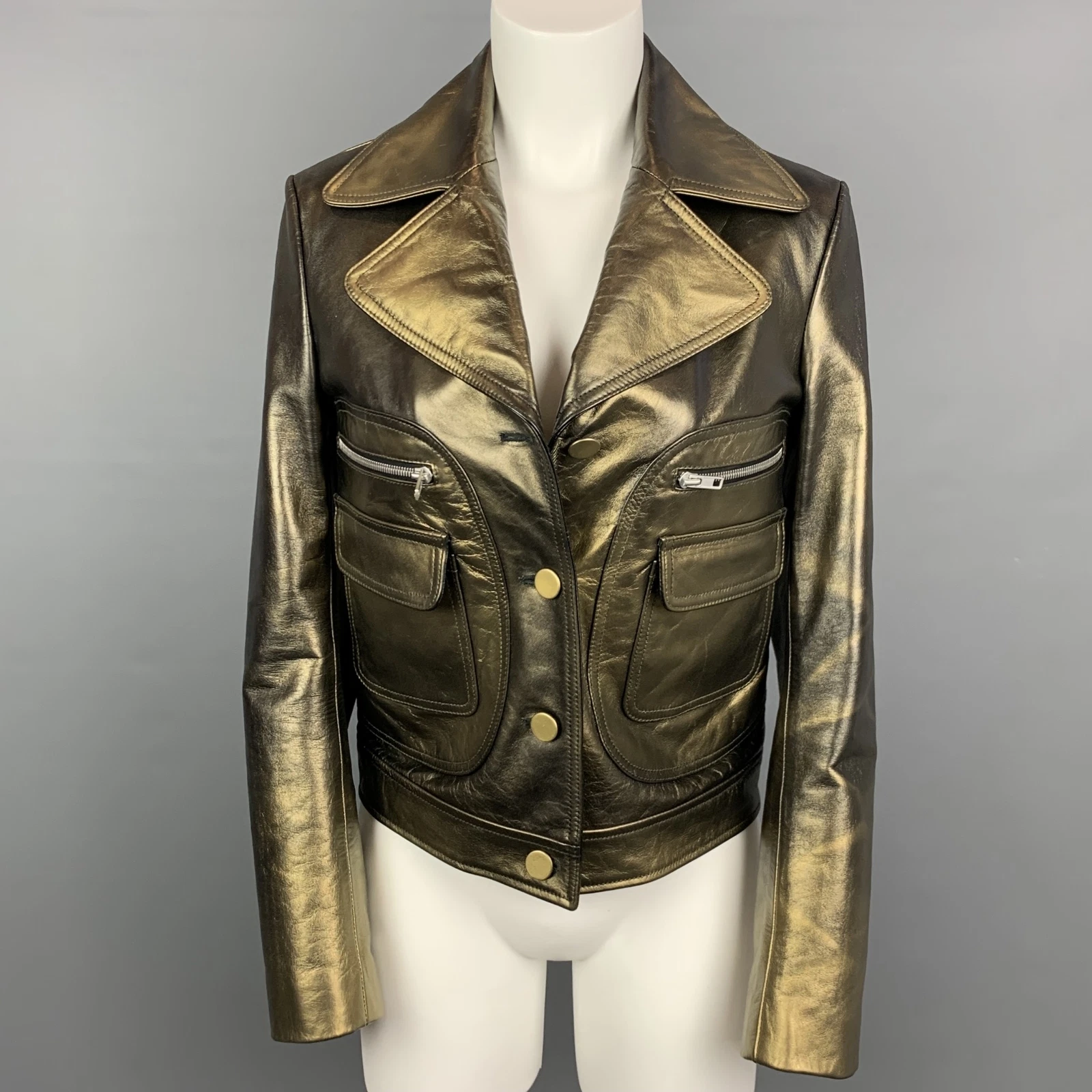 MAISON MARGIELA Giacca in pelle oliva e oro MAISON MARTIN MARGIELA taglia 4