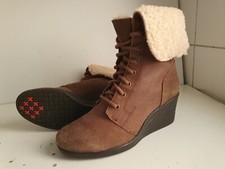 UGG AUSTRALIA ZEA UK 5 EU 38 WOMENS BROWN LEATHER WEDGE SHEEPSKIN ANKLE BOOTS