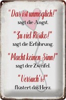 Blechschild Spruch 20X30 Cm Angst Erfahrung Zweifel Herz Deko Schild Tin Sign