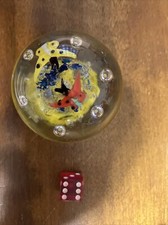 Glass Paperweight with Blue Flower and Two Butterflies Art Vintage 