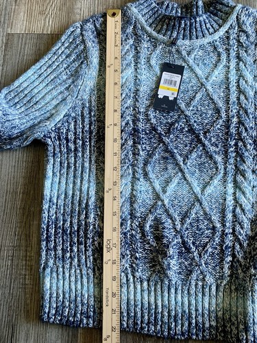 Tommy Mock Neck Cable Knit Navy Ombre Long Sleeve Sweater Women Size Medium New - Picture 6 of 7