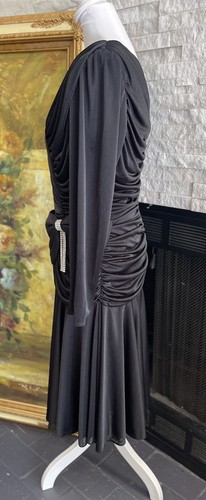 Vintage Taures Nites Petites 80s Black Liquid Satin Cocktail Rouched Size 12 - Picture 7 of 17