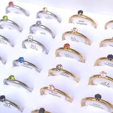 Bulk Lot 30pcs Color Crystal Zircon Women Wedding Rings 2mm Stainless Steel Gift