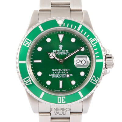 ROLEX SUBMARINER 16610 DATE S/STEEL 40MM WATCH GREEN LUMINOUS DIAL GREEN INSERT