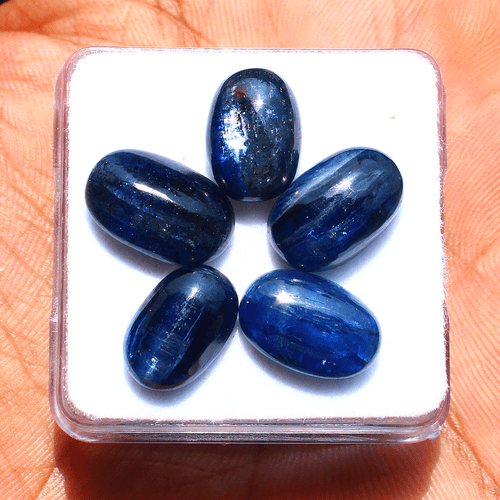 5 Pcs Natural Blue Kyanite Top Quality 12mm-13.6mm Oval Cabochon Loose Gemstones - Picture 4 of 11