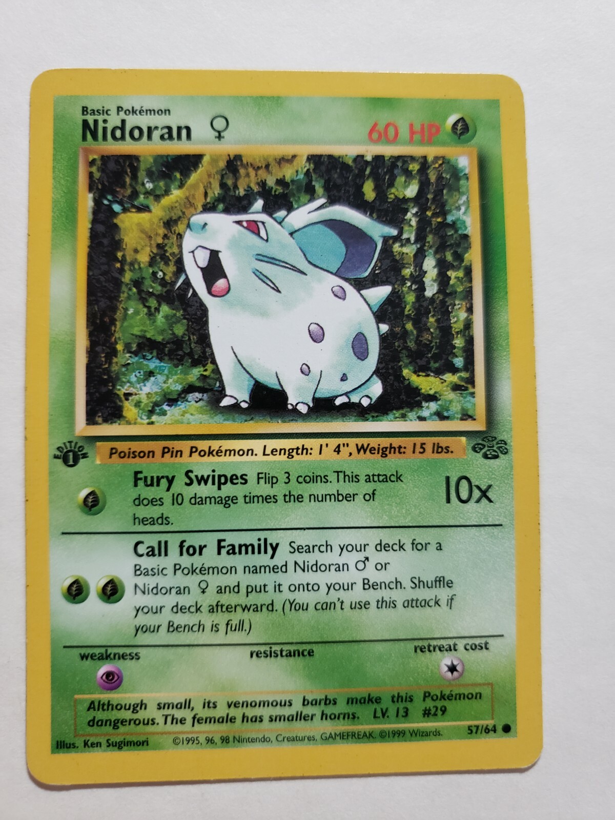 1st Edition Nidoran (57/64) Common Jungle Pokemon Card - NM/LP