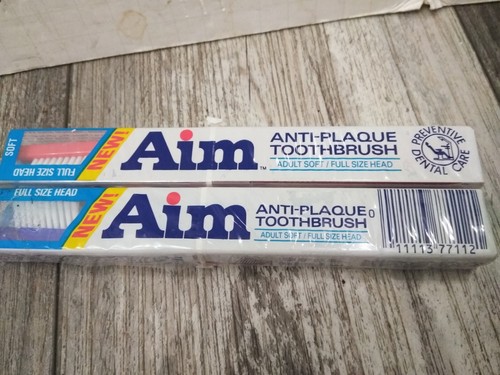 VTG. Aim Toothbrush Anti-Plaque Adult Soft Compact Head Blue/red (2pk)W. GERMANY - Picture 4 of 6