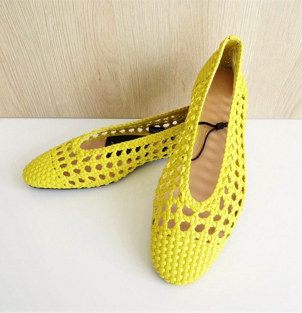 ZARA YELLOW BRAIDED BALLERINA FLAT SHOES SIZE UK EU 37 US