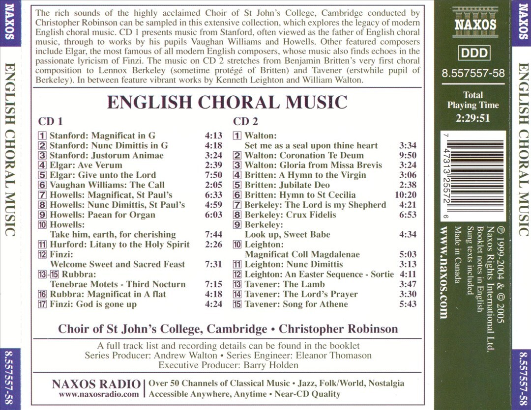 St Johns College Choir Cambridge Christopher Robinson English Choral Music
