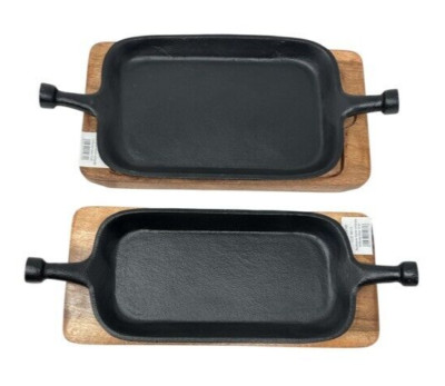 Gusseisen Brutzel Platte Griffe 10'' x 5''/6'' Holzbasis & Untersetzer gemischt Grill