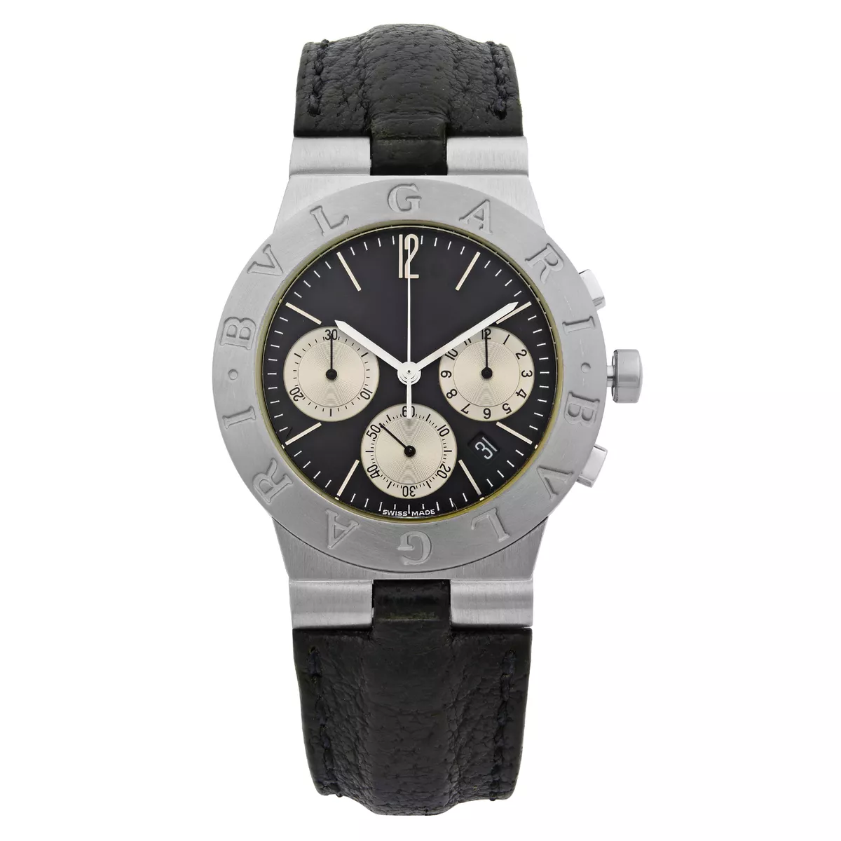 Bvlgari Diagono 18k White Gold Black Dial Quartz Unisex Watch
