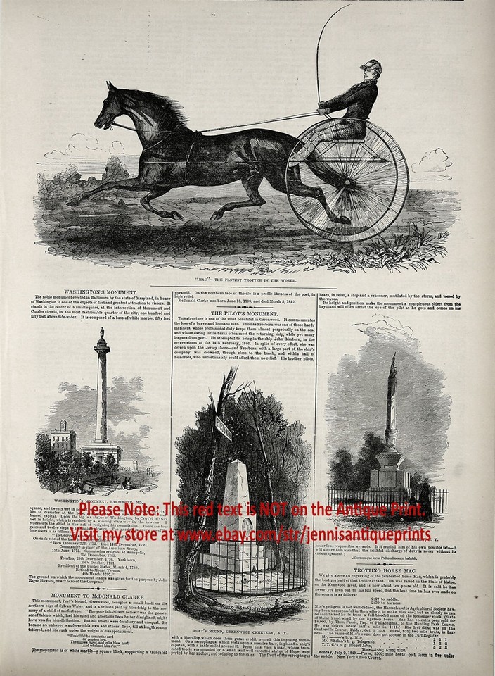 Horse Racing Mac World's Fastest Trotter 1850s Antique Engraving Print