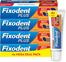 Fixodent Plus Dual Power Premium Denture Adhesive Cream 40g x 4 (Value Pack)