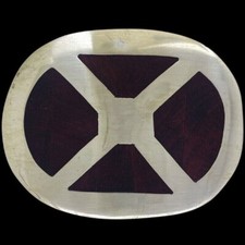 Brass Wood Modernist Geometric Hippie Art Handmade 1980s Vintage Belt Buckle