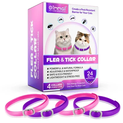 OIMMAL Pink Cat Flea Collar Treatment Pet Adjustable 6-24 Month Protection 4pk free P&P