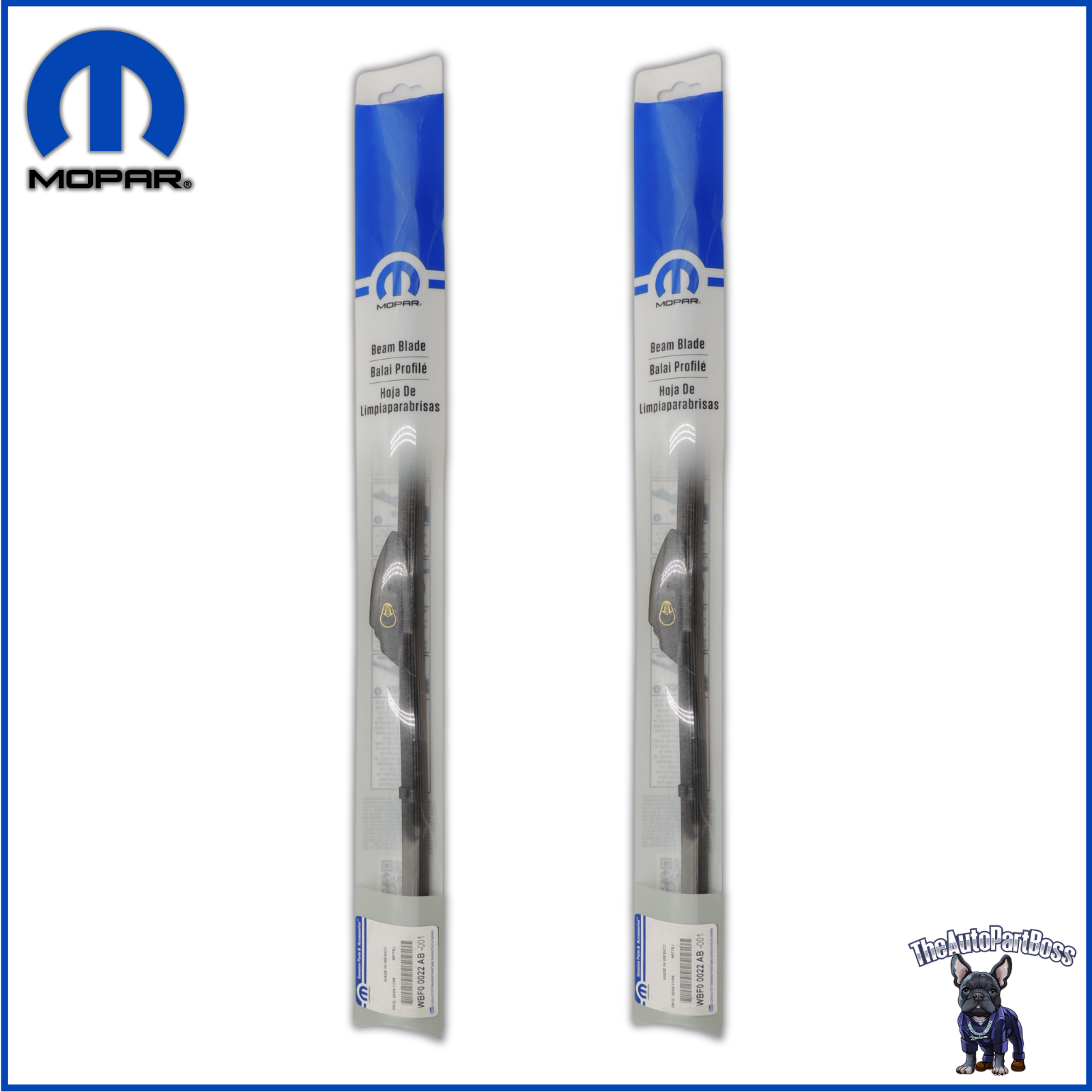 2X Front Wiper Blade OEM Mopar WBF00022AB