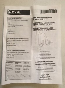 Moen One Handle Pulldown Kitchen Faucet Installation Manual Oem