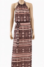 Jessica Simpson Boho Chic Halter Maxi Dress Pink Brown Tie Waist Sz 8 NWT $148