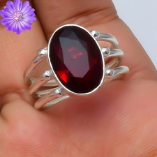 Red Garnet Gemstone 925 Sterling Silver Ring Handmade Jewelry Ring For Gift