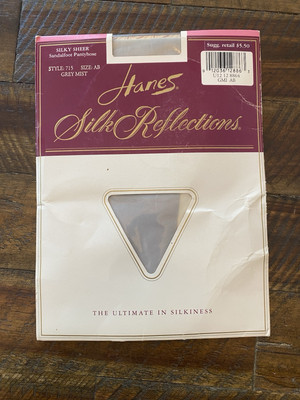 VTG Hanes Silk Reflections Silky Sheer Pantyhose Style 715 Sz AB Grey Mist