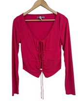 Urban Outfitters Pink Lace Up Front Long Sleeve Blouse Medium