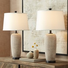 Anna Modern Coastal Table Lamps 27 1/2" Tall Set of 2 Beige Pebbled for Bedroom