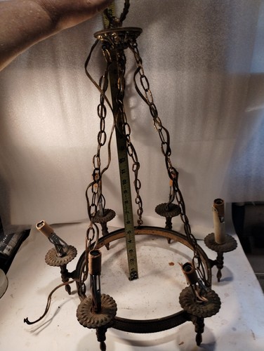 Chandelier Antique Vintage brass ceiling hanging light fixture 6 bulbs